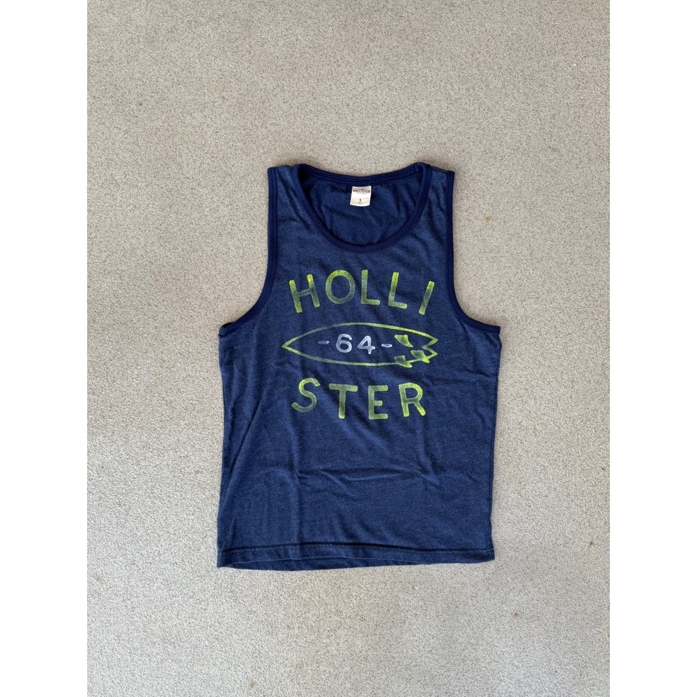 Hollister Graphic Mens Small Tank Top - Navy Blue Surf Logo Sleeveless Shirt